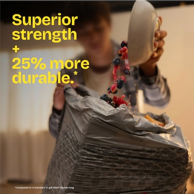 Glad ForceFlex MaxStrength 13 Gallon Drawstring Kitchen Trash Bag, Fresh Scent, Gray, 45 Total Bags (22645)