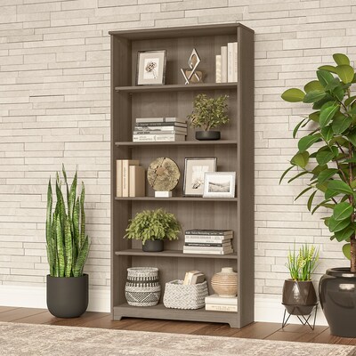 Bush Furniture Cabot 66"H 5-Shelf Bookcase with Adjustable Shelves, Ash Gray (WC31266)