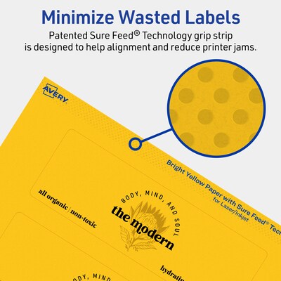 Avery Laser/Inkjet Rectangle Multipurpose Labels, 2" x 6", Bright Yellow, 40/Pack (94242)