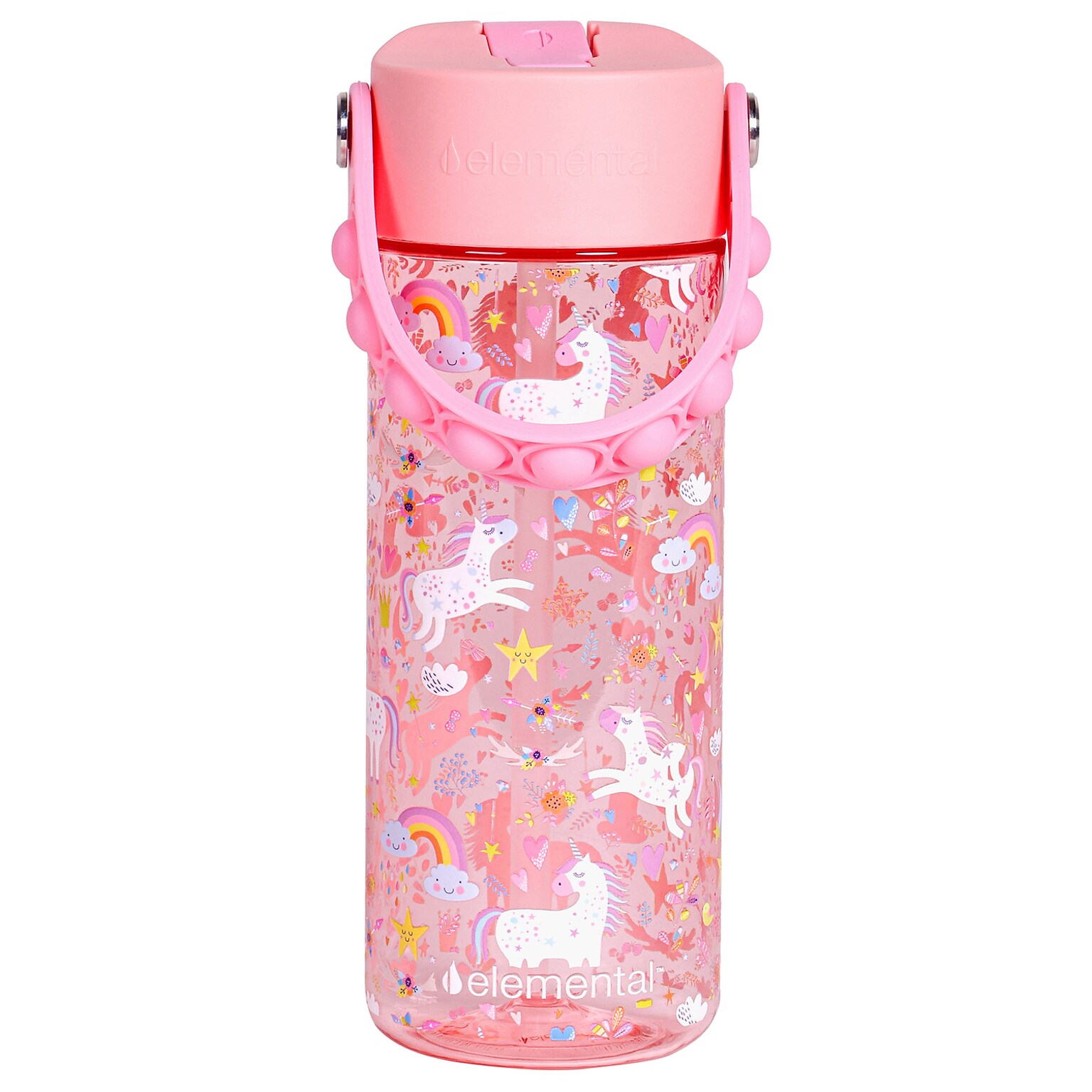 Elemental Splash Pop Plastic Water Bottle, 18 oz., Pink Unicorn (EMLETR18UN24P)