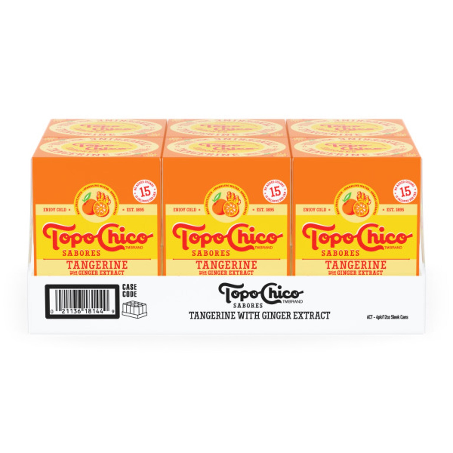 Topo Chico Sabores Tangerine Flavored Sparkling Water, 12 oz., 24 Cans/Carton (412571)