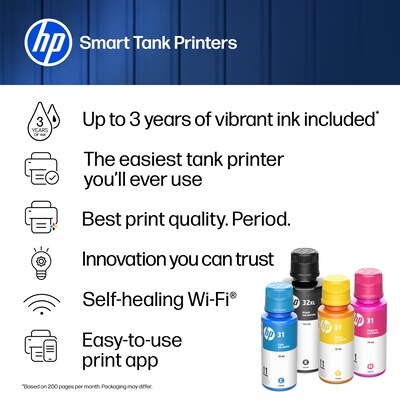 HP Smart Tank 7603 Wireless All-in-One Supertank Printer, Up to 3 Years of Ink Included (D34F7A)