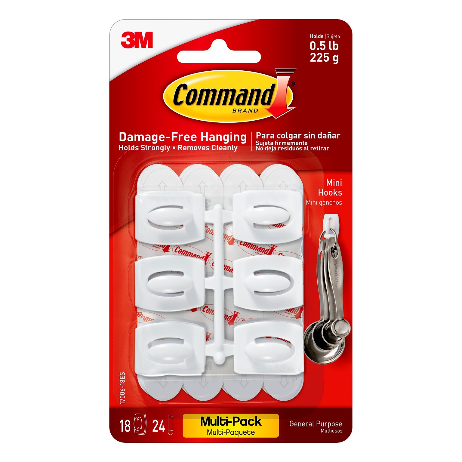 Command Mini Hooks, 0.5 lb., White, 18/Pack (17006-18ES)