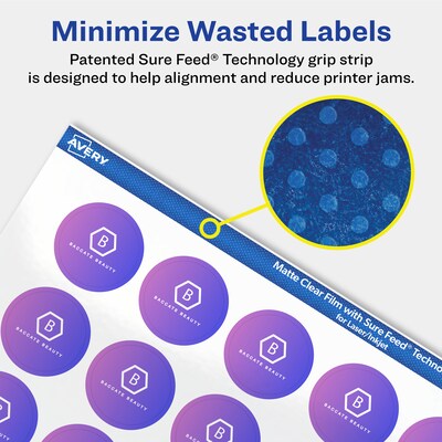 Avery Laser/Inkjet Round Multipurpose Labels, Clear, 48 Labels/Sheet, 10 Sheets/Pack (94500-CMF10)