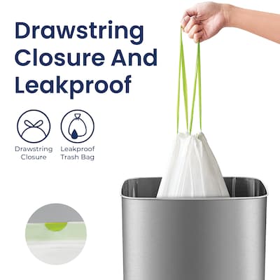 Nine Stars 13 Gallon Drawstring Kitchen Trash Bags, White, 30 Bags/Box (NSTB-13-30)
