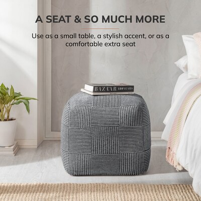 Anji Mountain Branford Ivory Gray Fabric Square Pouf Ottoman (AMBPF108-1818)