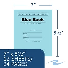 Roaring Spring Paper Products Exam Notebooks, 7 x 8.5, Wide Ruled, 12 Sheets, Blue (77513)