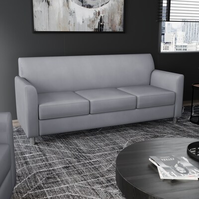 Flash Furniture Hercules Diplomat LeatherSoft Sofa, Gray/Chrome Legs (BT8273GYCHR)