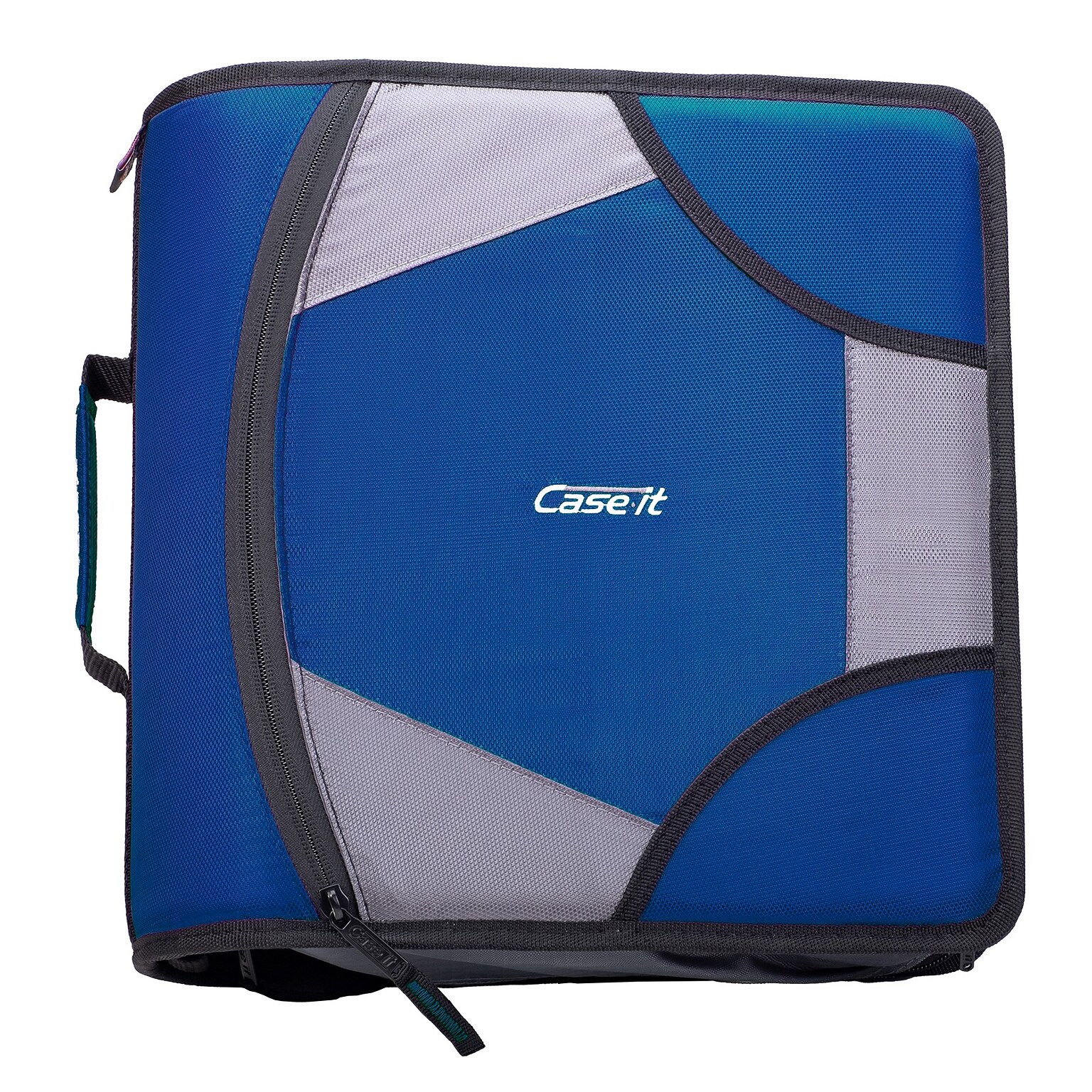 Case It King Sized Zip Tab 4 3-Ring Zipper Binders, D-Ring, Blue (D-186 BLU)