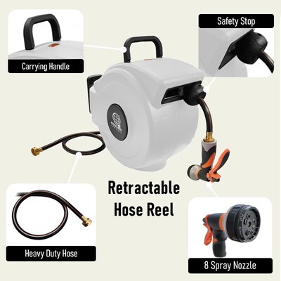 Hose Reel Pro Heavy Duty Retractable Garden Hose Reel, 1/2" x 50', White (GHR-1/2-WH-50)