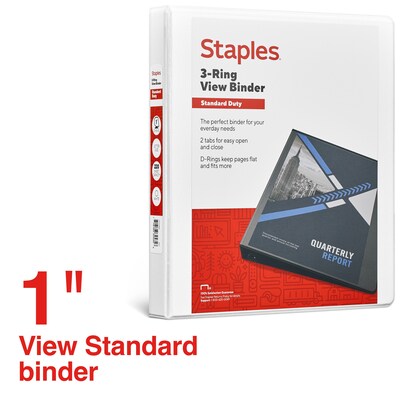 Standard 1 3 Ring View Binder with D-Rings, White (26432-CC)