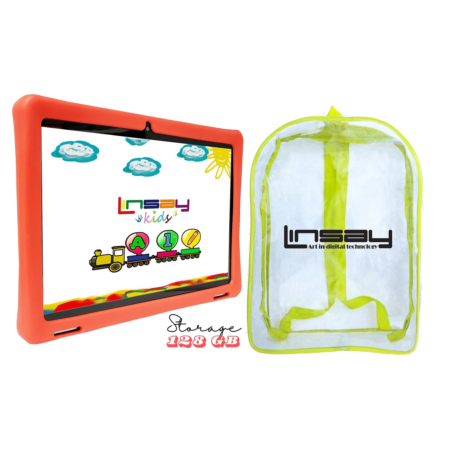Linsay Octa Core 10.1 Tablet, 4GB RAM, 128GB Storage, Android 13, Bundled with Red Kids Case, Backpack and Stylus Pen