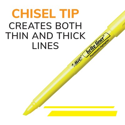 BIC Brite Liner Stick Highlighter, Chisel Tip, Yellow, 24/Pack (BL241YEL)