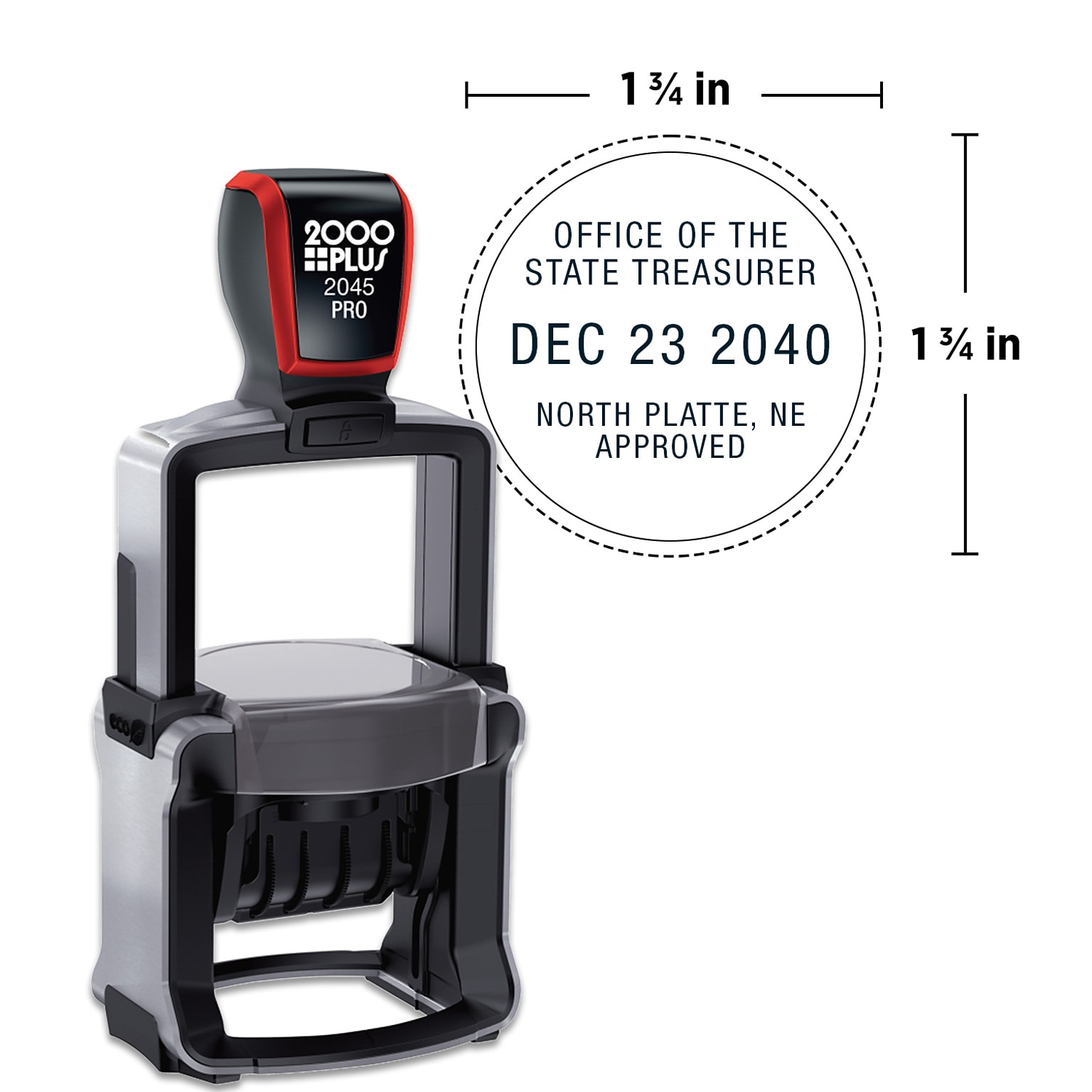 Custom 2000 Plus® Pro Self Inking 20456D Heavy Duty Metal Round Dater, 1-3/4” diameter