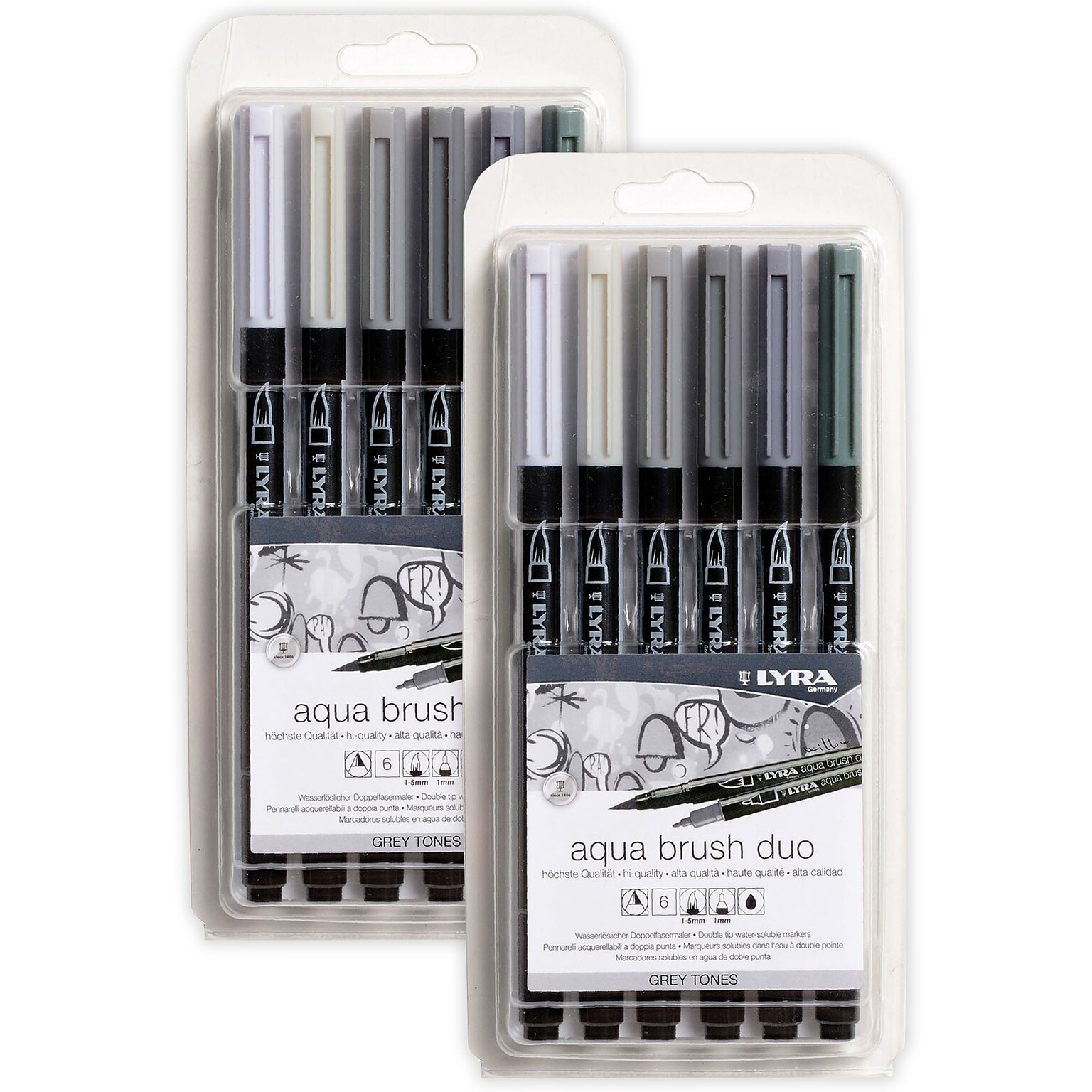 Lyra Aqua Brush Duo Water-Based Marker, Dual-Tip, Assorted Colors,  6 Markers/Set, 2 Sets/Bundle (LYXL6521063-2)