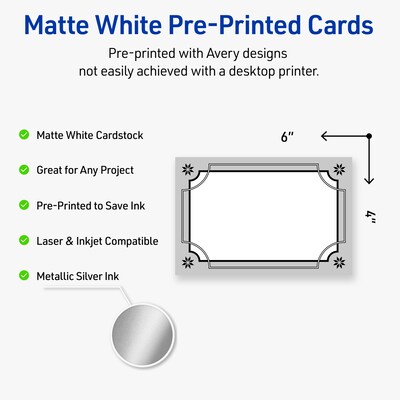 Avery Silver-Metallic Black Matte Blank Card, White, 20/Pack (S00-FKC)