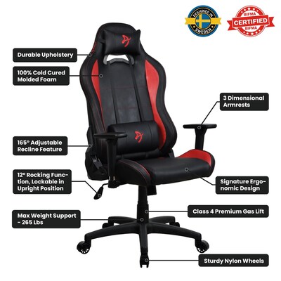 Arozzi Torretta SoftPU Faux Leather Ergonomic Racing Gaming Chair, Black/Red (TORRETTA-SPU-RED)