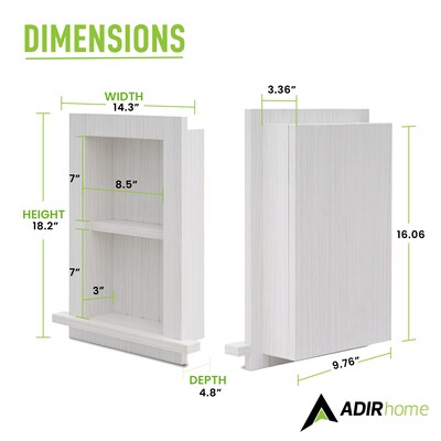 AdirHome 2-Shelf Recessed Wall Mount Shelf, 18" x 14" x 4.8", White (515-01-WHI)