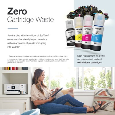 Epson EcoTank ET-2850 ET-2850-W Wireless Color Inkjet Printer, All-In-One Supertank, Print, Scan, Copy (9472541)