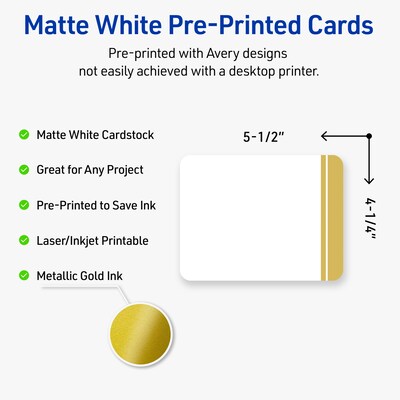 Avery Gold Double-Dipped Edge Matte Blank Card, White, 20/Pack (S00-DKD)