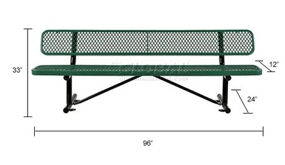 Global Industrial 8' Outdoor Steel Bench w/ Backrest, Expanded Metal, Green (277155GN)