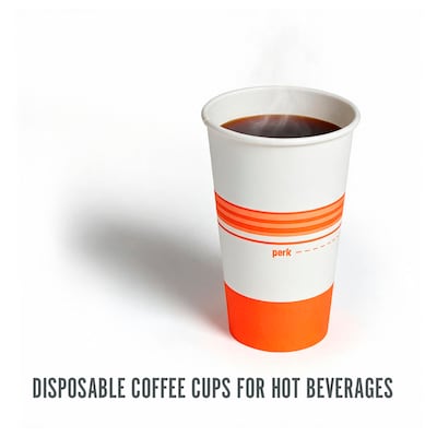 Perk 16 Oz Paper Hot Cups, 500 Count Bulk Disposable Coffee Cups for Hot Beverages, White/Orange