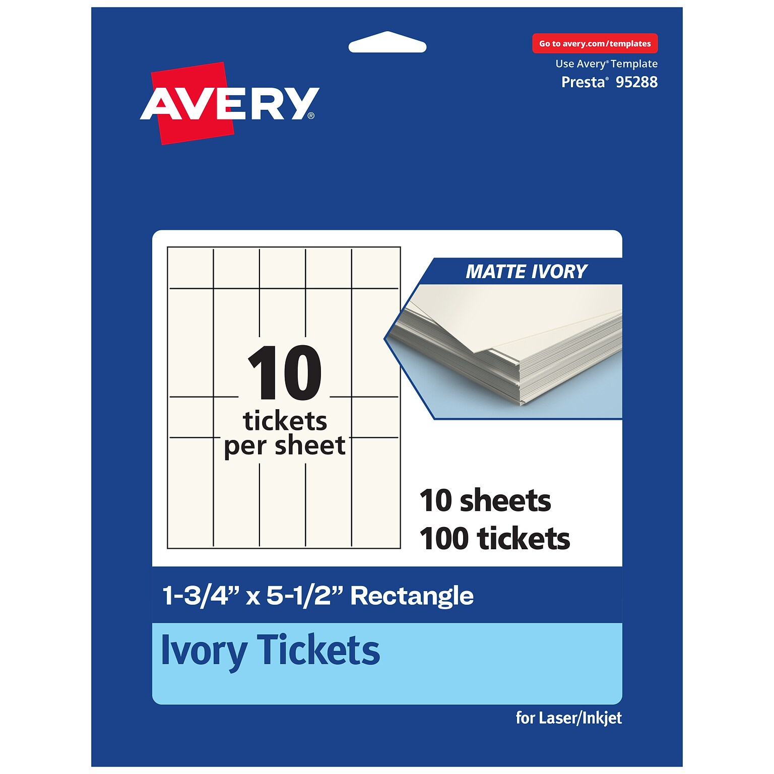 Avery Integrated Cards, 1-3/4 x 5-1/2, Matte Ivory, 100/Pack (95288)