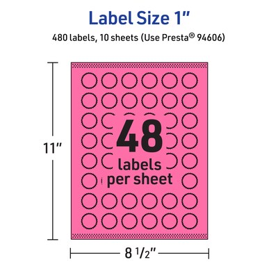 Avery Starburst Laser/Inkjet Multipurpose Labels, 1", Bright Pink (480/Pack)