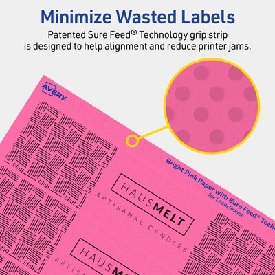 Avery Laser/Inkjet Rectangle Multipurpose Labels, 1.75" x 7.75", Bright Pink, 400/Box (94232)