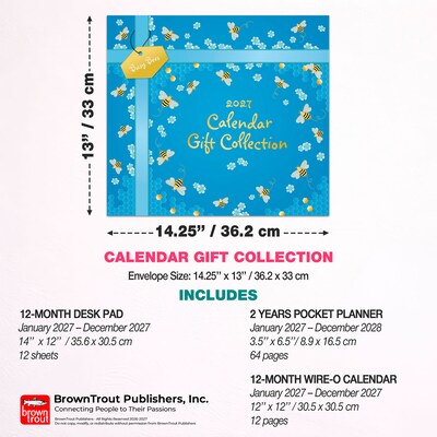 2027 BrownTrout Busy Bees 14.25" x 13" Monthly Calendar, Assorted Colors (9798330716166)