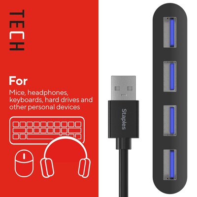 Staples TECH 4-Port USB 2.0 Hub, Black (ST62379)