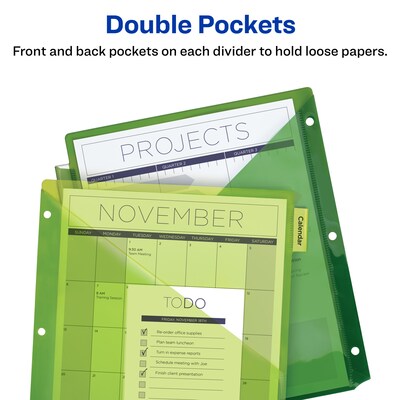 Avery Big Tab Two-Pocket Insertable Plastic Divider, 8 Tabs, Multicolor, 1 Set (11907)