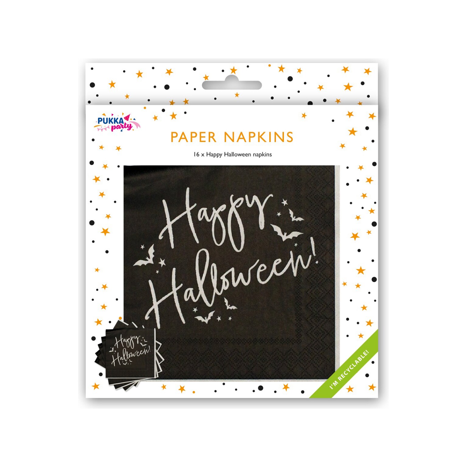 Pukka Party Happy Halloween Paper Napkins, Black, 16/Pack (PTY560)