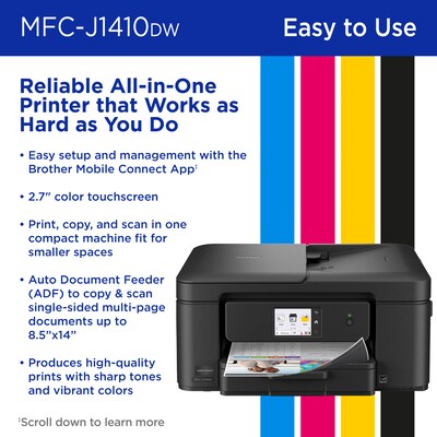 Brother Work Smart  MFC-J1410DW Wireless Color All-In-One Inkjet Printer, Best for Home Office
