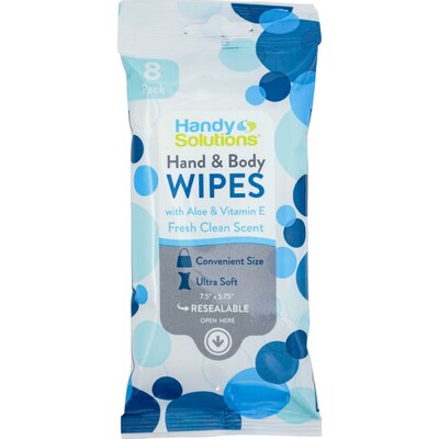 Handy Solutions Moist Hand and Body Wipes Travel Pack, 12 Packs/Traypack, 12 Traypacks/Carton