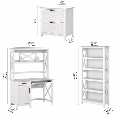 Bush Furniture Key West 48" Computer Desk with Bookcase and Lateral File Cabinet, Washed Gray Bundle (KWS051WT)