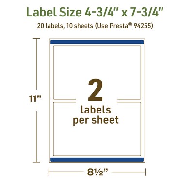 Avery Dissolvable Rectangle Multipurpose Labels, 4.75" x 7.75", Off-white, 20/Pack (94255)
