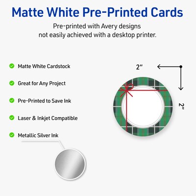Avery Silver-Green Plaid Matte Blank Card, White, 120/Pack (S00-FJ8)