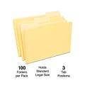 Quill Brand® File Folders, Assorted Tabs, 1/3-Cut, Legal, Yellow, 100/Box (741013YW)