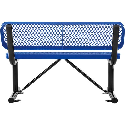 Global Industrial 4' Outdoor Steel Bench w/ Backrest, Expanded Metal, Blue (695743BL)