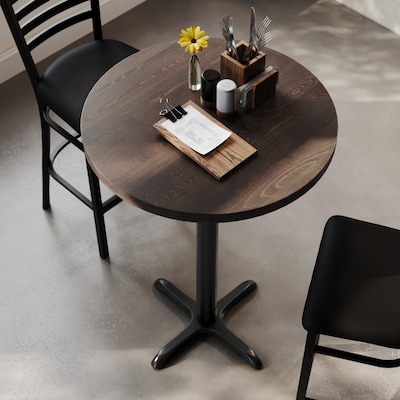 Flash Furniture Bennett 30" Round Wooden Commercial Indoor Table, Dark Brown Top/Black Base (GSFRD30DBT2222B)
