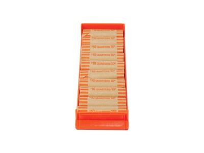CONTROLTEK Coin Tray, Stackable Plastic, Quarters, Orange, 4/Pack (5605634PK)