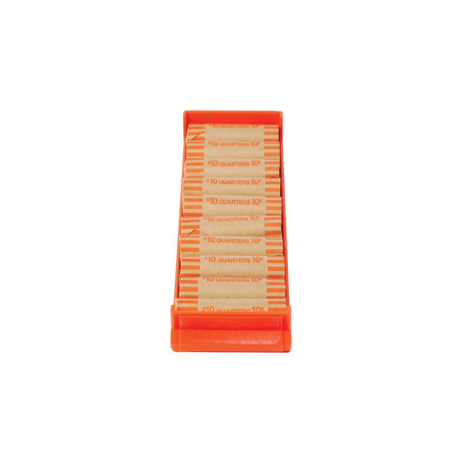 CONTROLTEK Coin Tray, Stackable Plastic, Quarters, Orange, 4/Pack (5605634PK)