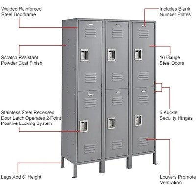 Global Industrial Infinity 2-Tier 6-Door Locker, 45"W x 18"D x 78"H, Gray (493664GY)