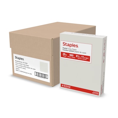 Staples Pastel 30% Recycled Color Copy Paper, 20 lbs., 8.5 x 11, Gray, 500 Sheets/Ream, 10 Reams/Carton (073050CT)