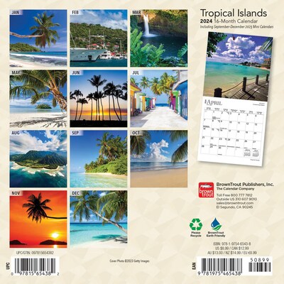2024 BrownTrout Tropical Islands 7 x 14 Monthly Wall Calendar (9781975465438)