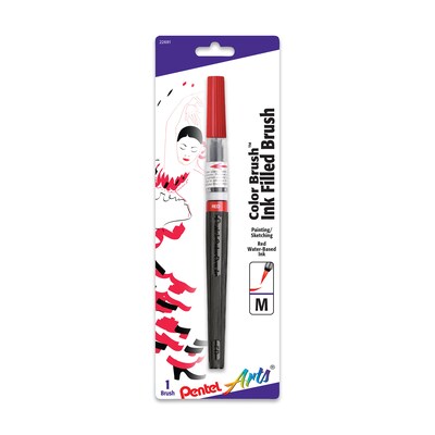 Pentel Arts Color Brush with Water-Based Ink, Medium Tip, Red, 3/Pack (PTAGFLBP102-3)