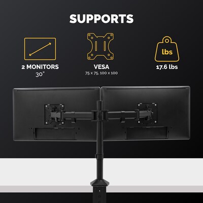 Fellowes Reflex Dual Adjustable Monitor Arm, Up to 27", Black (8502601)