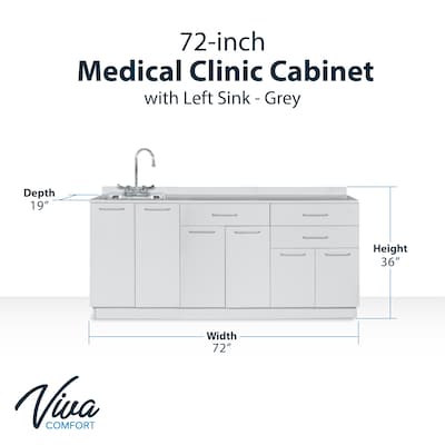 Viva Comfort 36'' H x 72" W Medical Cabinet with Left Sink and 72" W Wall Cabinet, 6 Doors, 3 Drawers (90272LS-GRY-WAL)