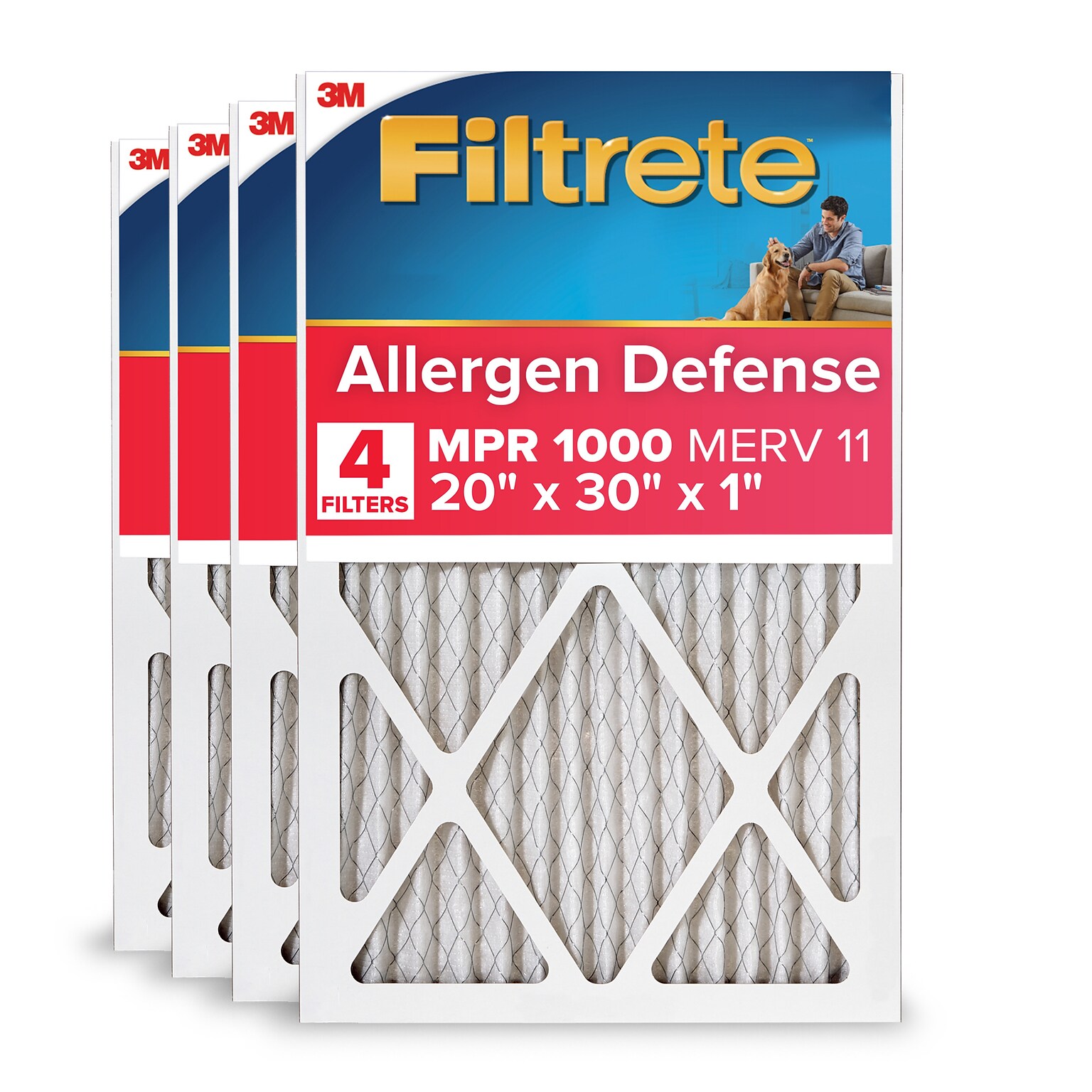 Filtrete Allergen Defense Air Filter, 1000 MPR, 20 x 30 x 1, 4/Carton (9822-4)